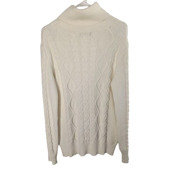 Pretty Guide Soft Cable Knit Sweater Women's Size L Cream Turtleneck Long Sleeve - Picture 4 of 12